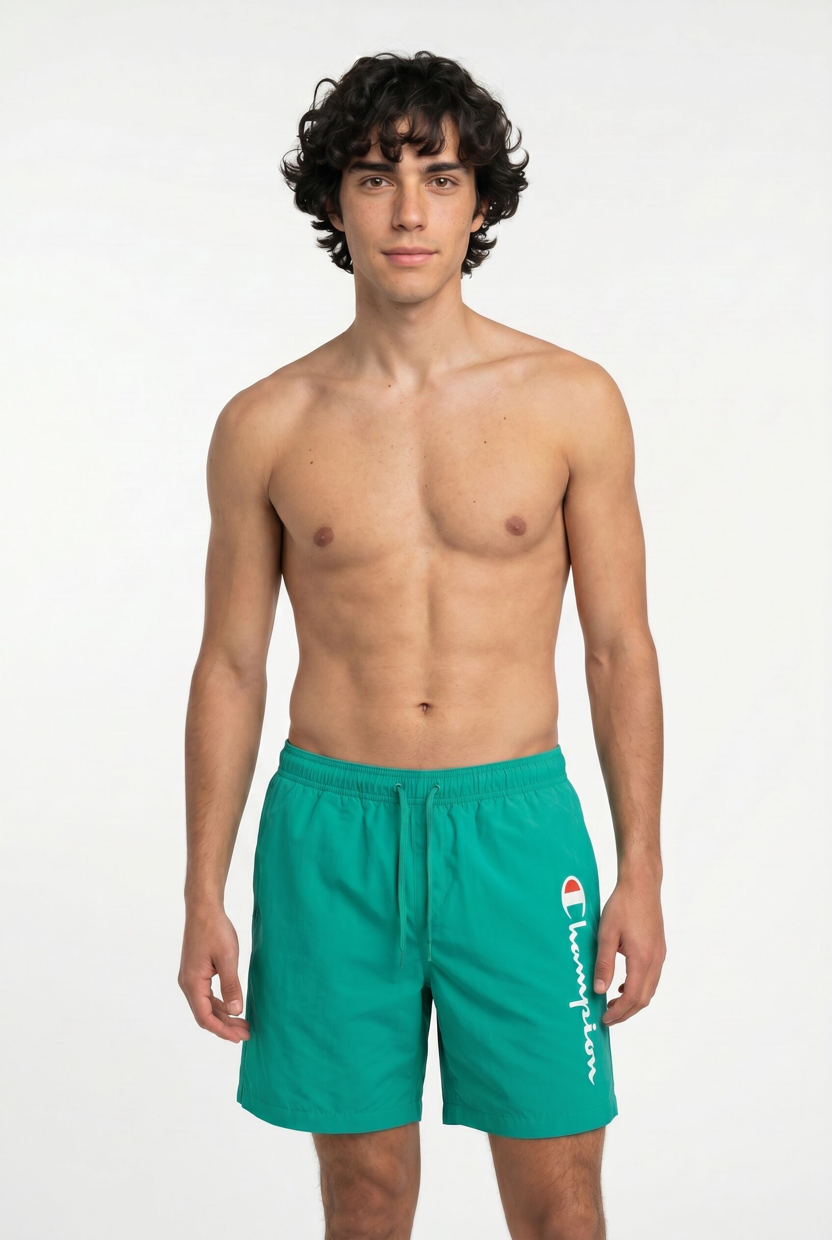 Badeshorts CHAMPION "Icons Beachshort Long", Herren, Gr. S (46), N-Gr, grün (gfd), Obermaterial: 100% Polyamid, Badehosen Badeshorts, für Schwimmen, sportlicher Stil, längere Form gfd S (46), N-Gr
