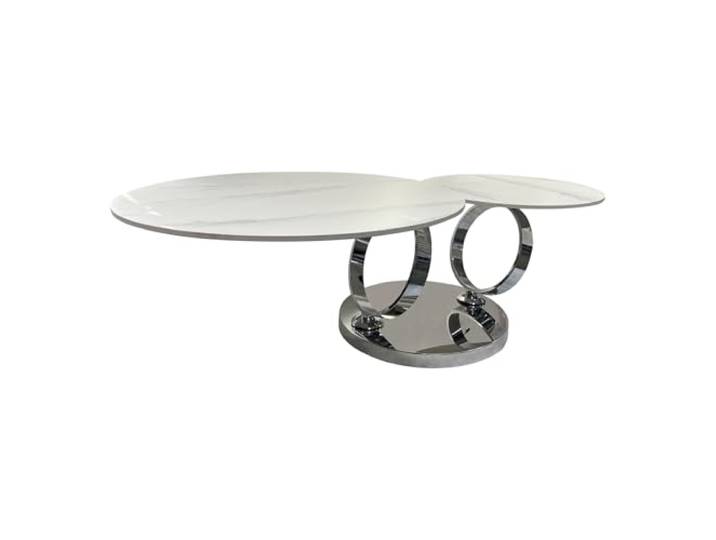 Couchtisch DANCING RINGS 133cm - weiß - Keramik - Ablagefläche Stauraum, drehbar, als Beistelltisch nutzbar, hochwertig, höhenverstellbare Füße, minimalistischer Stil, Metallgestell