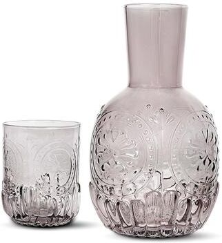 "Elle Decor Carafe Bedside Night Water Carafe Glass Pitcher and Cup - 4.52"" x 8.26"""