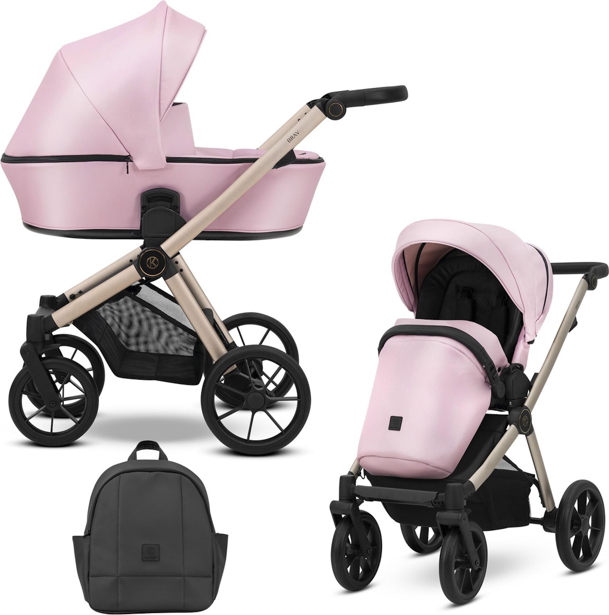 Kinderwagen Kunert Brav 2in1 - Champagnerfarbene Rahmen - Farbe: Baby Pink Eco