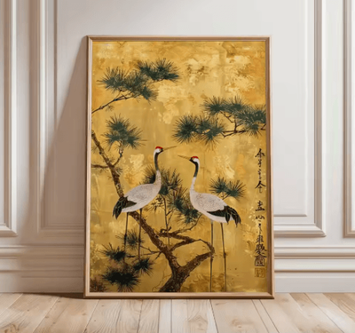 Inspire Picks Japanese Crane Ukiyo e Poster Vintage Red Sun Traditional Wall Art 13 40x60cm Unframed