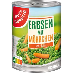 Gut&Günstig Gemüsekonserve Erbsen mit Möhrchen sehr fein, in der Dose, 400 g
