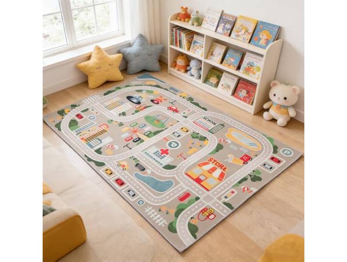 TYKTZXY Autoteppich Spielteppich Straße, Kinderteppich Jungen Straßenteppich, Bauteppich Fahrzeug Teppich Kinder, Grösse:200×300cm