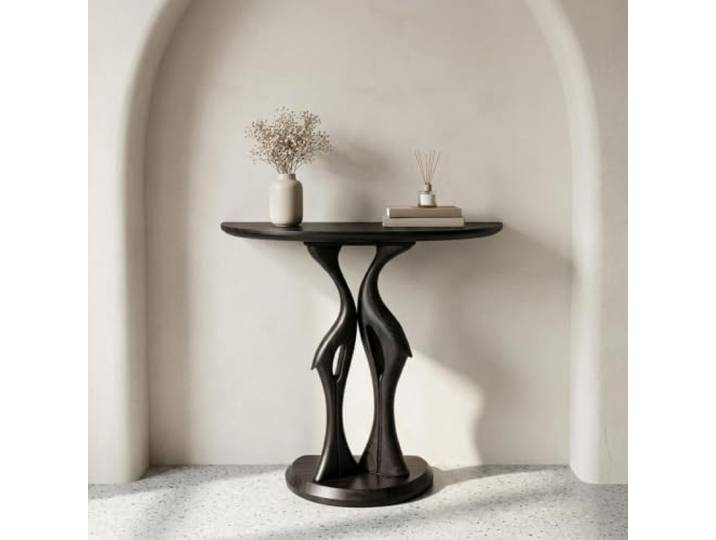 Konsolentisch Halbrund aus Massivholz – Schmaler Flurtisch & Beistelltisch Halbrunde Form, Massivholz, Platzsparend, Modernes Design, Flur & Wohnzimmer(Nero,L120CM/47IN)