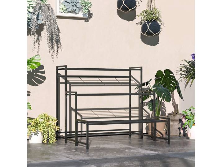 Outsunny Support Plantes 3 Étages Métal Noir Intérieur/Extérieur