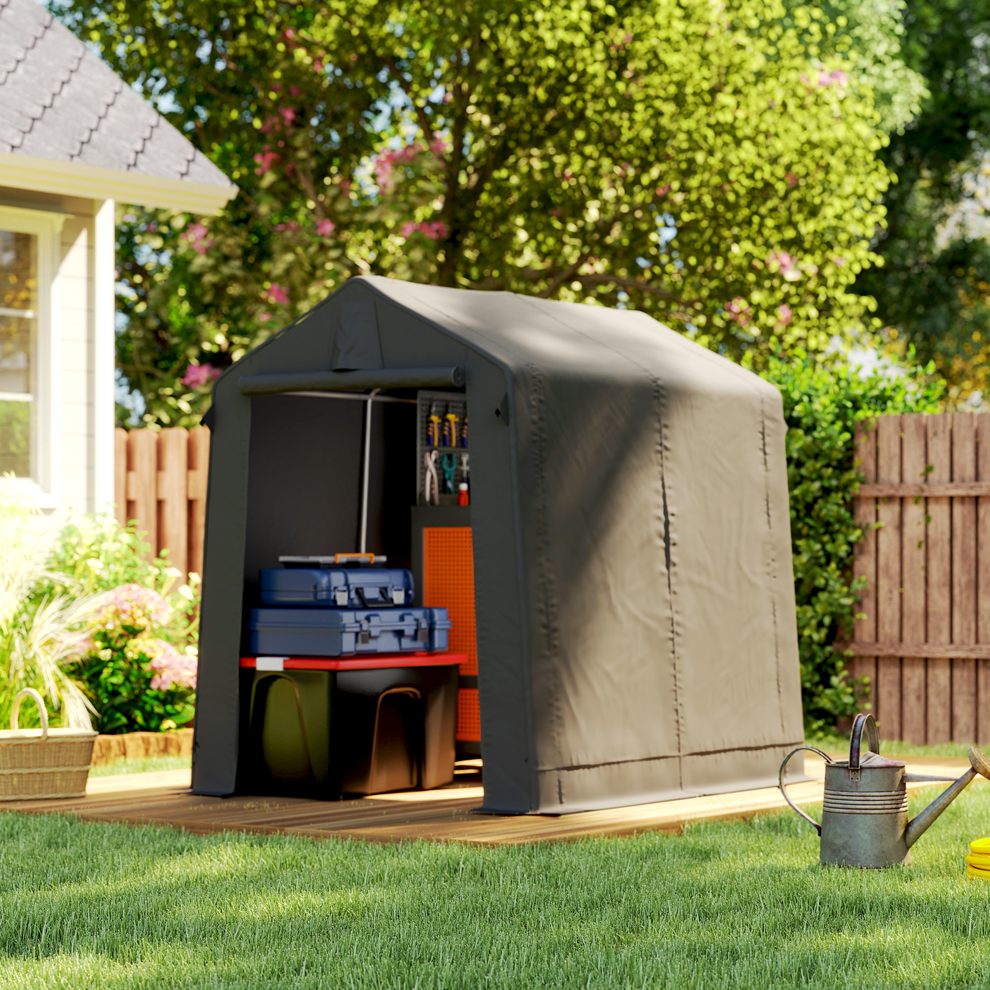 Outsunny Tenda garage impermeabile con porta avvolgibile, 2,3x1,9 m, Grigio scuro   Aosom Italy