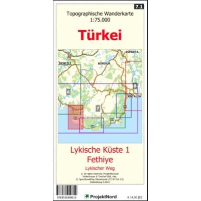 Lykische Küste 1 - Fethiye - Lykischer Weg - Topographische Wanderkarte 1:75.000 Türkei (Blatt 7.1), Sonstige von Jens Uwe Mollenhauer, MapFox /