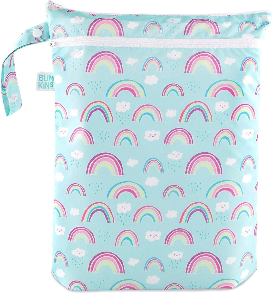 Bumkins Wet/Dry Bag Rainbows Lichtblauw - Waterdichte tas met 2 vakken voor natte en droge items - 32 x 40 cm