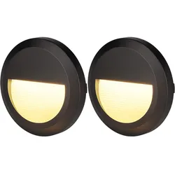 2er Set Stufenleuchte Außenlampe Fassadenleuchte schwarz Treppenlicht Terrassenleuchte rund, IP65, LED 2W 80Lm neutralweiß, DxH 15x2,7 cm