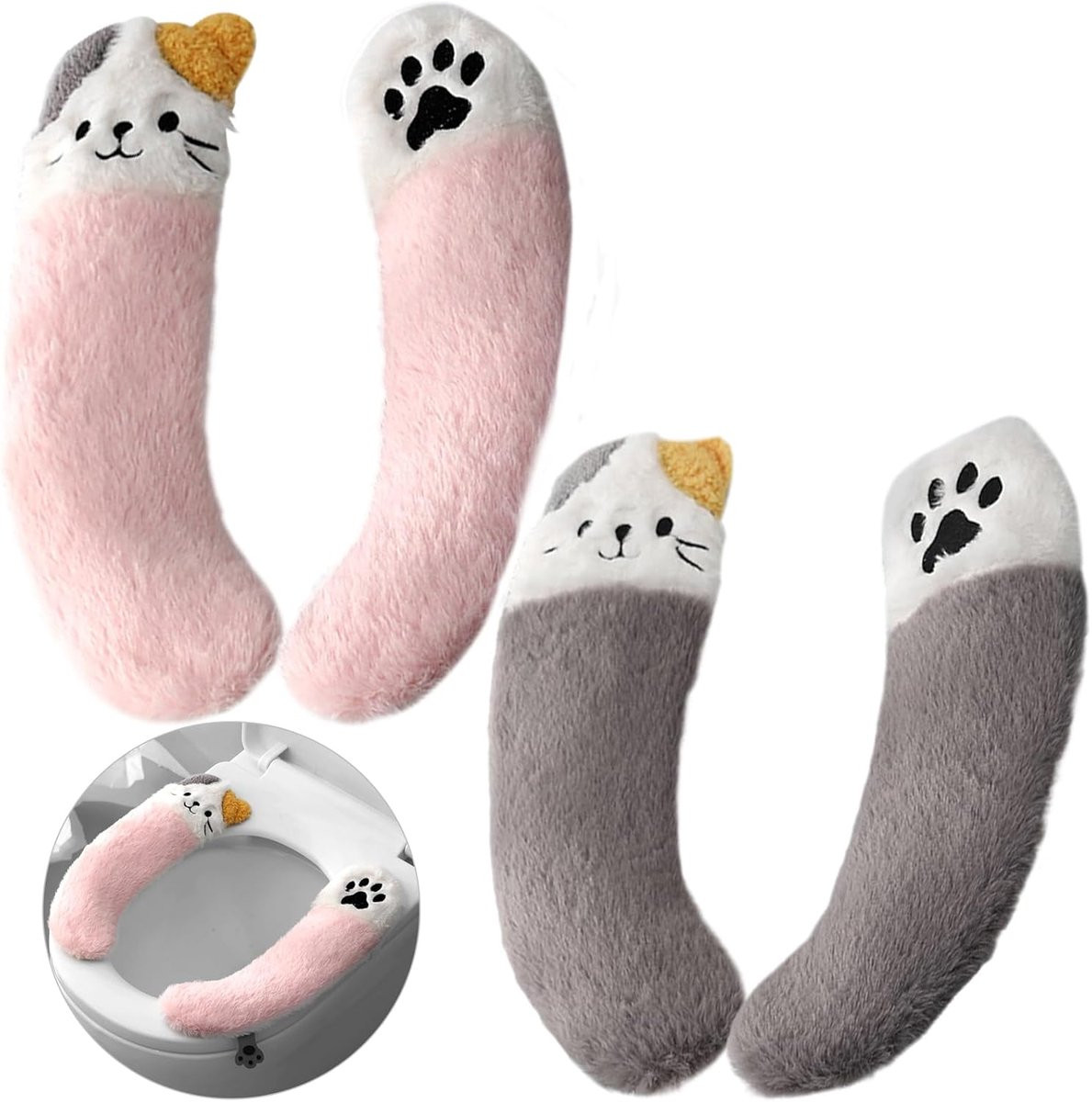 Set van 2 paar pluche kattenvormige toiletzittingen voor volwassenen