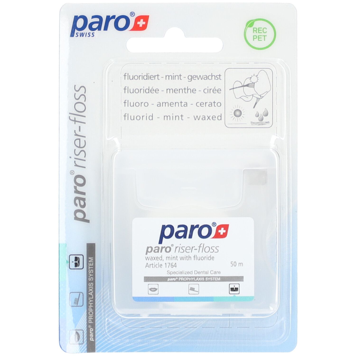 Paro Riser Floss 50m gewachst Mint mit Fluorid 1 St Zahnseide