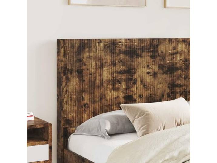 SKTQYQO Bettgestell mit Kopfteil Eiche Rauchgrau 120 x 190 cm Technisches Holz, Lattenrost, mit seitlichen Fächern, modernes Design