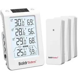 RainPoint BALDRTHERM B0598 3-Kanal-Thermohygrometer mit automatischer Hintergrundbeleuchtung, Thermometer + Hygrometer, Weiss