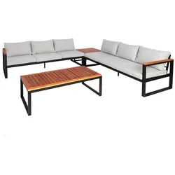 PROREGAL Garten-Garnitur Gartenlounge Lounge-Set Sitzgruppe Sofa Metall Akazie Holz MVG-zertifiziert Hellgrau