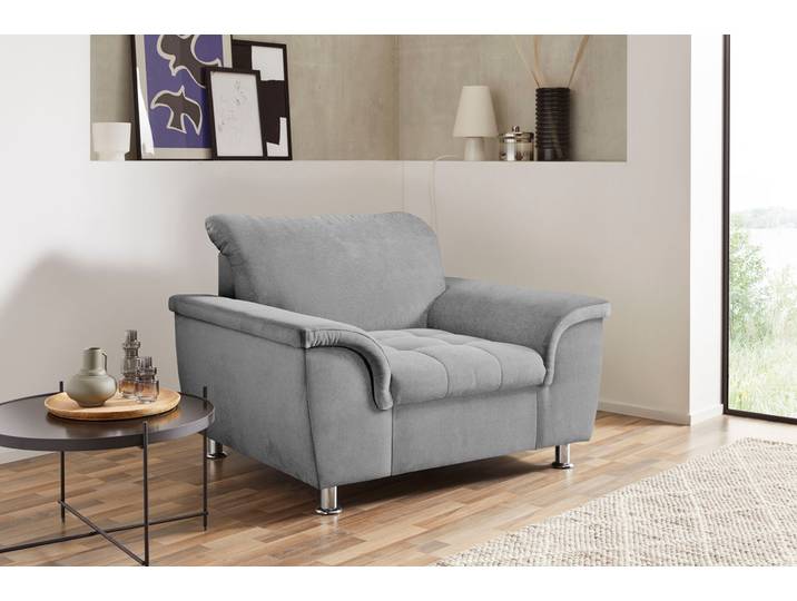 Sessel DOMO COLLECTION FRANZI zeitlos und elegant, moderne Sitzheftung , grau (hellgrau), B:120cm H:81cm T:105cm, Sessel, Sessel, wahlweise mit Kopfteilverstellung