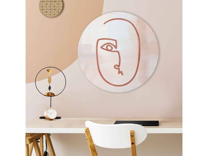 Tableau déco Visage dessiné d’un trait Planche de MDF ronde Beige 50 x 50 x 2cm