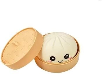 Uplift Picks Realistic Dumpling Slow Rebound Squishy Stress Relief Toy With Bamboo Steamer Gift Set beige