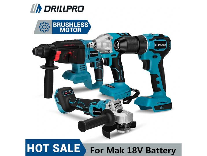 Drillpro ensemble d'outils électriques 800N.M clé électrique marteau rotatif 13mm perceuse électrique 125mm meuleuse d'angle pour Mak 18V