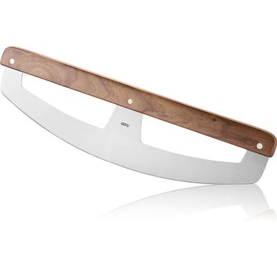 Wiegemesser GEFU "SAVERIO, mit großer Schneidbreite", braun (silberfarben, braun), Klingenlänge 38cm, Edelstahl, Holz, Kochmesser, abgerundete gebogene Klinge, ergonomischer Griff