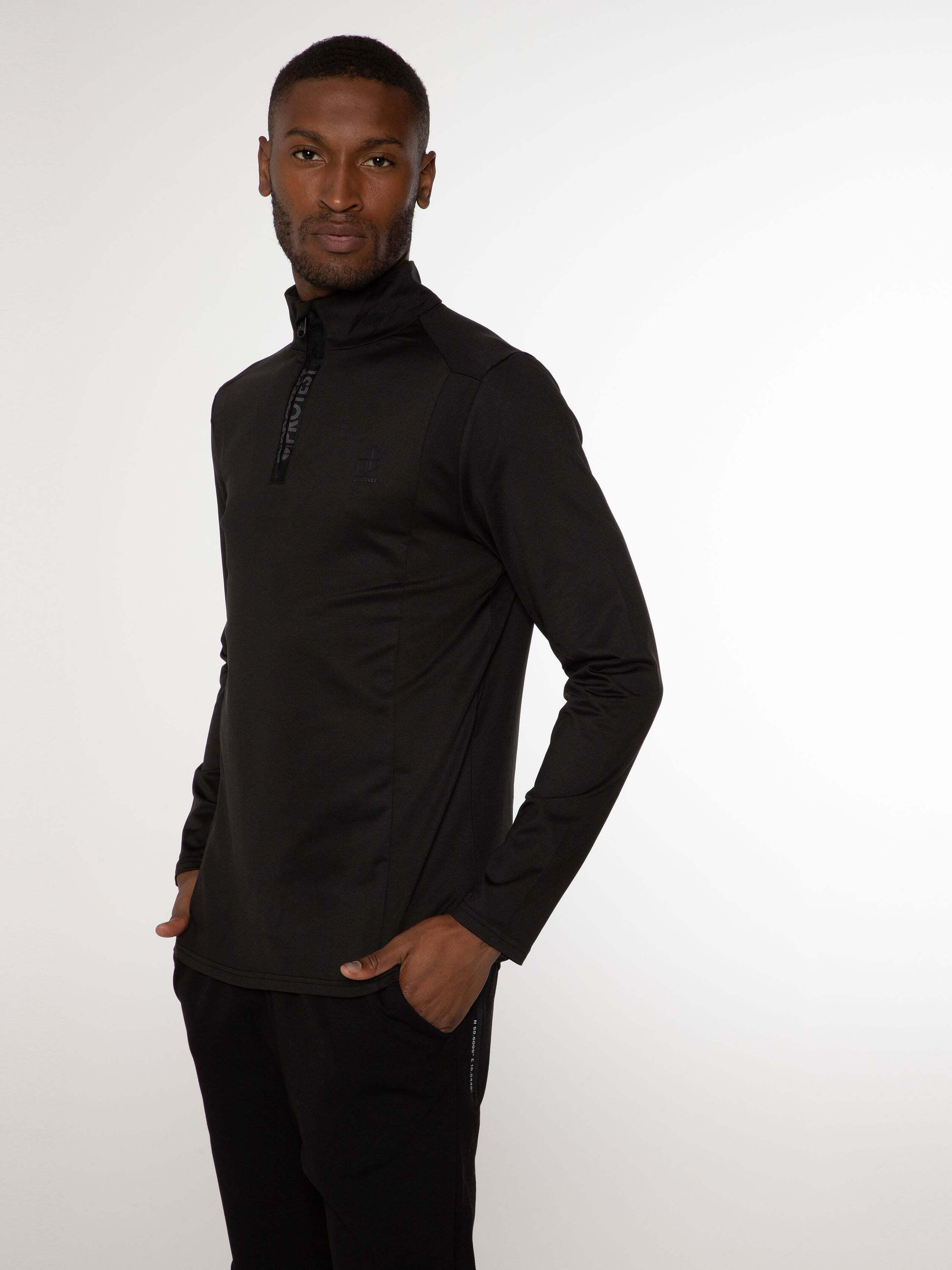 Stehkragenpullover PROTEST "Fleecepullover REWILL", Herren, Gr. XL, schwarz (true schwarz), Obermaterial: 92% Polyester PES. 8% Elasthan EL., Pullover Stehkragenpullover true schwarz XL