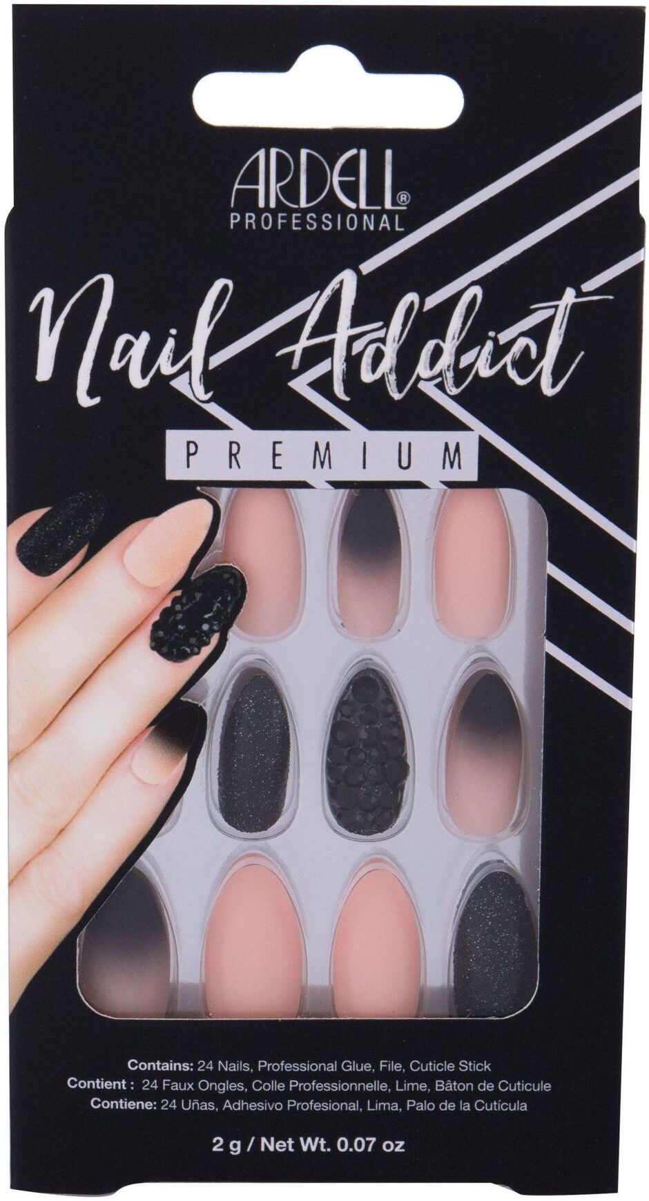 Ardell Nail Addict False Nails Black Stud & Pink Ombre