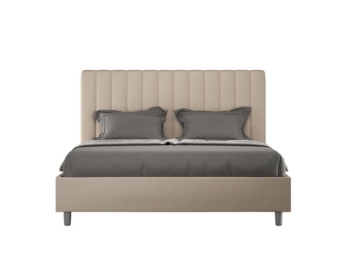 ITYHOME - Lit double coffre rembourré 140x200 similicuir taupe Agueda