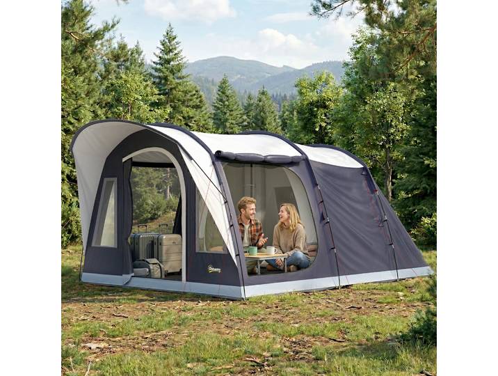 Outsunny Tente Tunnel 2-4 Pers Imperméable Chambre Séjour Bleu
