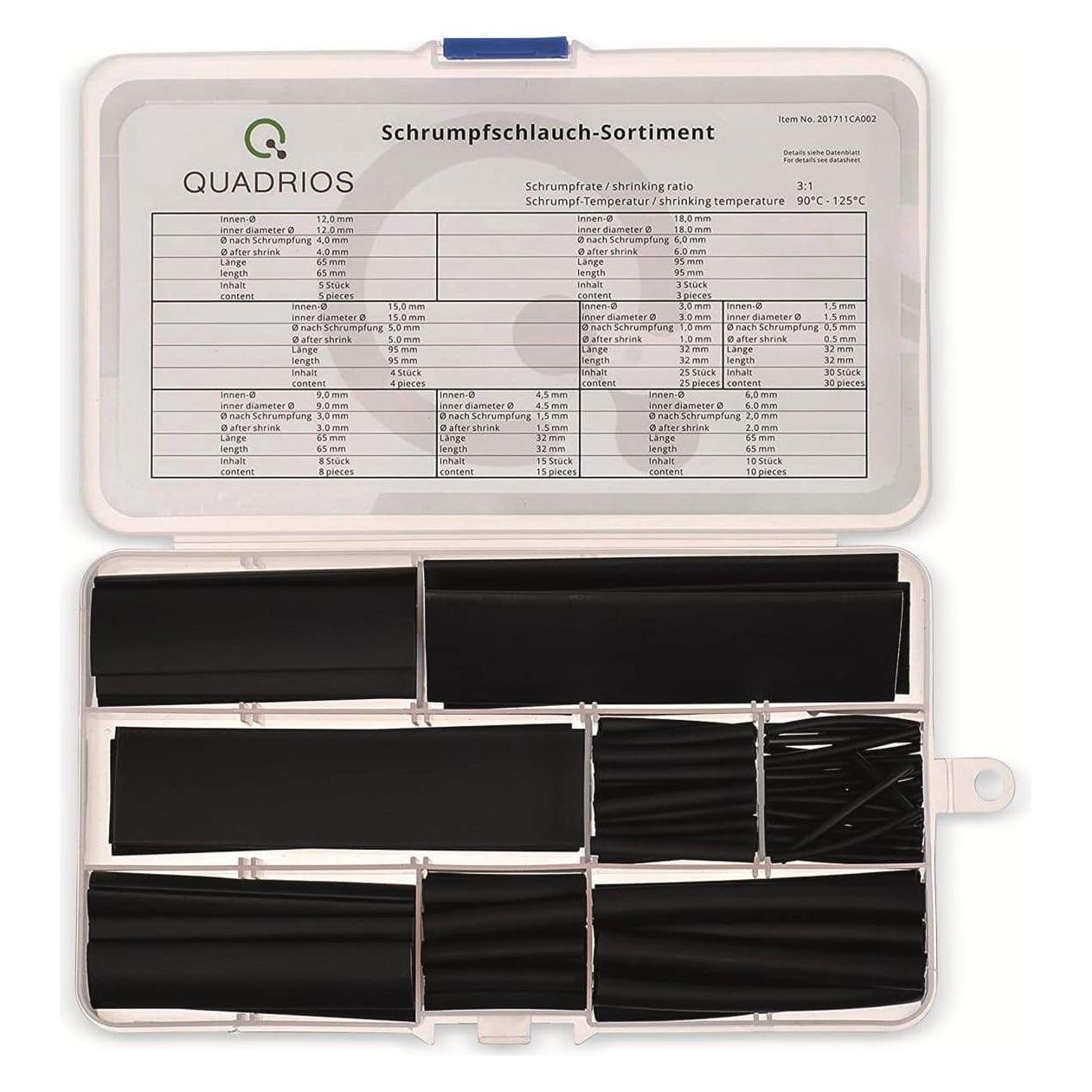 Quadrios Standard-Schrumpfschlauch Sortiment, 100 teilig - Schrumpfrate 3:1, ohne Innenkleber (100x) (201711CA002)