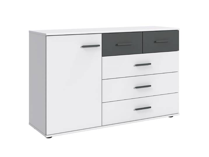 Sideboard Digit mit 5 Schubladen 130 x 83 x 41cm Schwarz/Weiß/Weiß/Graphit