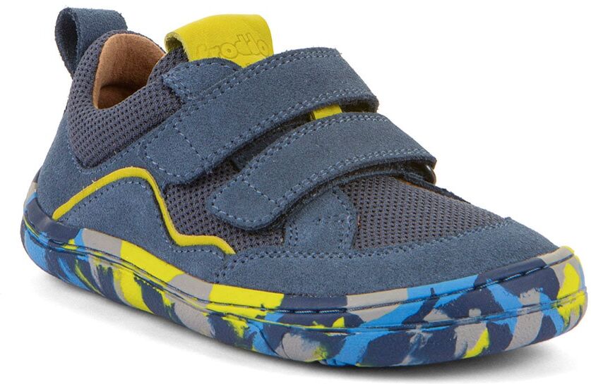 Barfußschuh FRODDO "BAREFOOT BAZE", Jungen, Gr. 30, chromfrei gegerbt, blau (denim), Leder, Textil, Schuhe Barfußschuh, Klettschuh, Sneaker, Freizeitschuh mit bunter Laufsohle