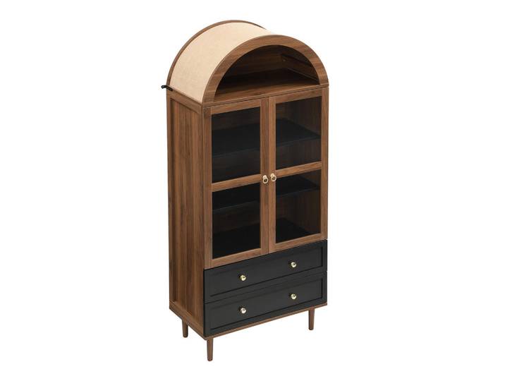 ComfortXL Highboard De-37585 70/38/165 cm mit Glastür Nussbaum, Walnussfarben, 70x168x38 cm, Kleinmöbel, Kommoden, Highboards