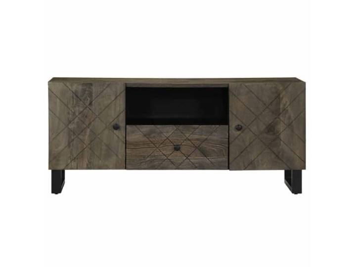 KTHLBRH TV-Schrank Schwarz 105 x 33 x 46 cm Massivholz Mango Metallfüße, großer Stauraum, stabile Tischplatte mit grauem Sandstrahl-Finish