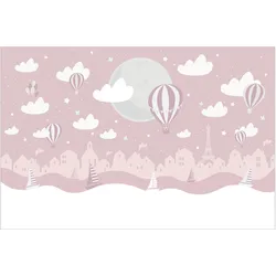 FOTOTAPETE Paris mit Sternen und Heißluftballon in Rosa 432/290 cm