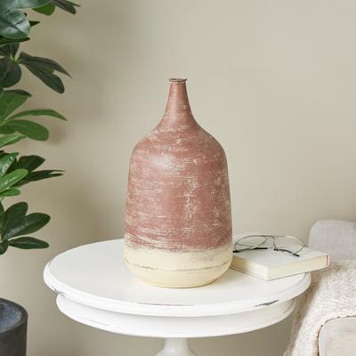 ARCILLA ELEMENTAL Copper Metal Distressed Textured Ombre Vase with Cream Accent