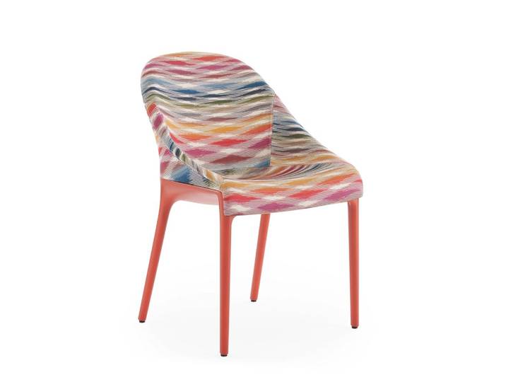 KARTELL chaise ELEGANZA ELA tissu MISSONI (Base rouge, tissu Color White - Technopolymère thermoplastique recyclé et tissu recyclé)