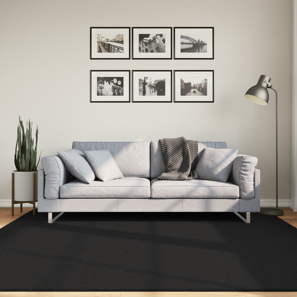 17 Stories Rug "HUARTE" Short Pile Soft and Washable Black Black Square 200cm