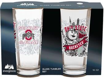 Evergreen Ohio State University 16 oz Pint Glasses, Set of 2 - 16 oz