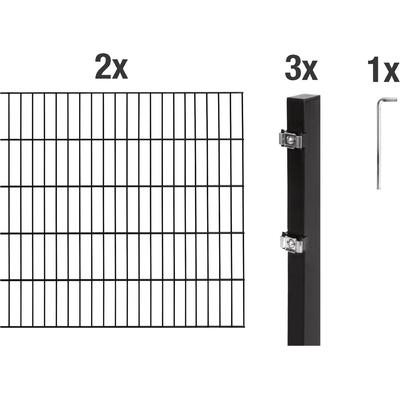 Doppelstabmattenzaun ALBERTS "Grundset", schwarz, H:80cm, Stahl, Zaunelemente, Höhe: 80-200 cm, Gesamtlänge: 4-30 m, zum Einbetonieren