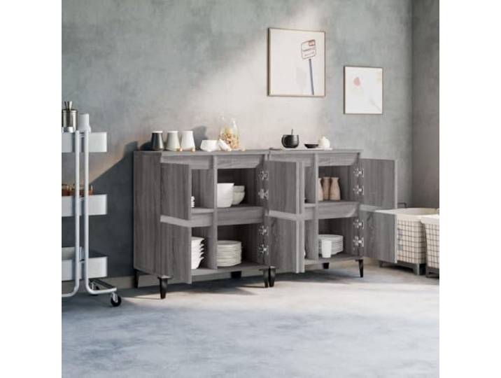 KTHLBRH Sideboards 2 Stück sonoma grau 60 x 35 x 70 cm aus mehrschichtigem 4 Fächer, Standfläche, Kippschutz, einfache Reinigung, für Wohnzimmer