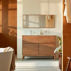 Badezimmerschrank Gabrielle aus massivem Mangoholz und Keramik, 120 cm