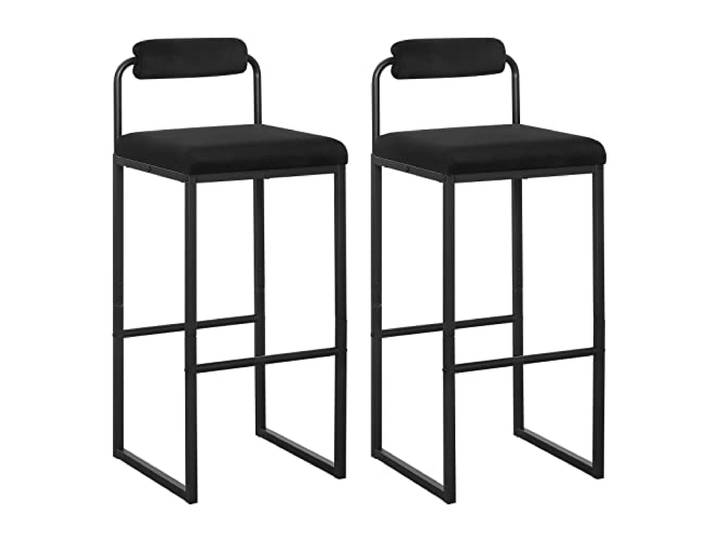 WOLTU Barkruk met voetensteun, hoge stoel met rugleuning, fluwelen kruk met bekleding, metalen bekleding, ergonomische kruk, zwart, 2 stuks