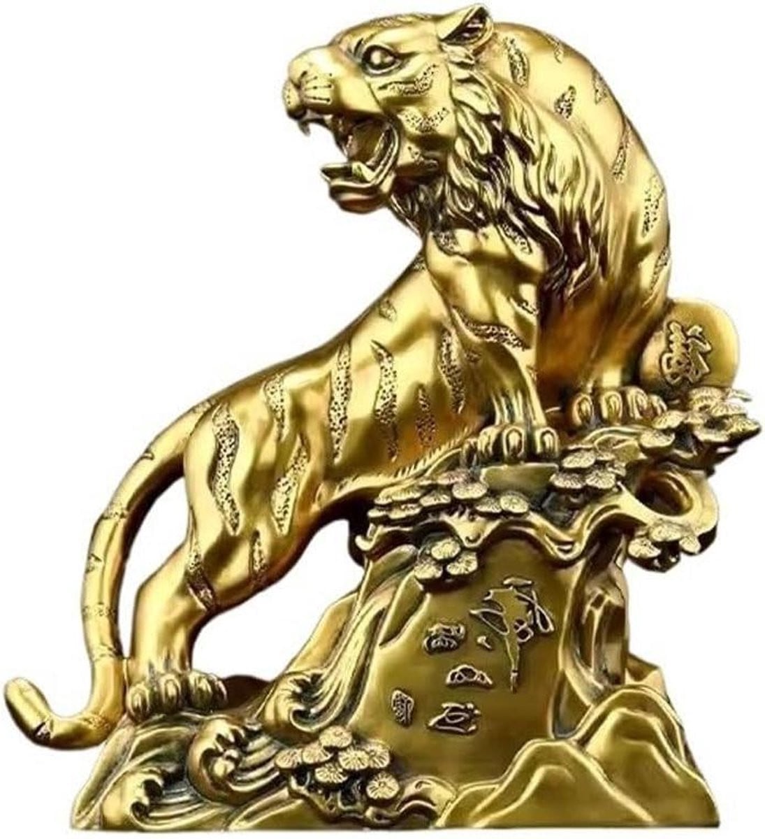Messing Tijger Beeld Goudkleurig - Dierenriem Ornament voor Interieur Decoratie - Hoogte: 30 cm