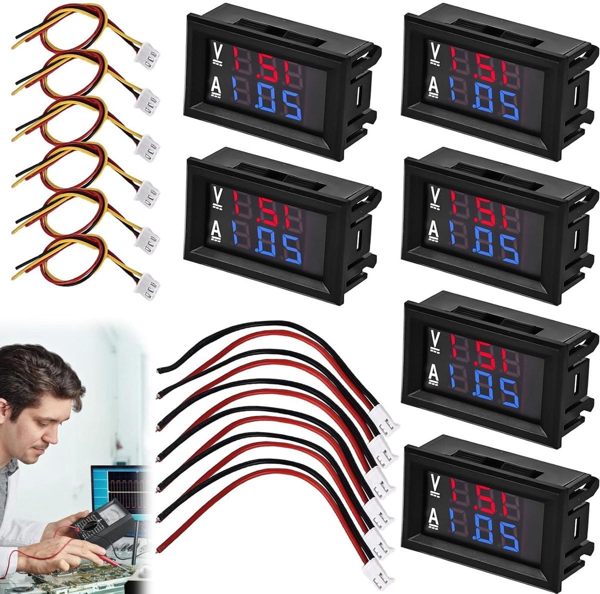 LED digitale voltmeter ampèremeter DC 0-100V 50A - Rood en Blauw - Multimeter paneel tester