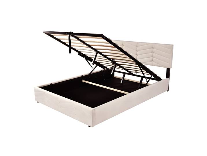 Lit coffre en velours polyester beige 140 x 200 cm