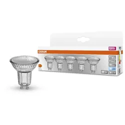 Aktion: Nur noch angezeigter Bestand verfügbar:    5er-PACK OSRAM LED STAR PAR16 GU10 Strahler 4.3W=50W 36° neutralweiss GLAS