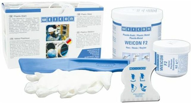 WEICON F2, aluminiumgefülltes Epoxidharz-System für Reparatur und Spaltausgleich, 0,5 kg, aluminium metallic (10200005)