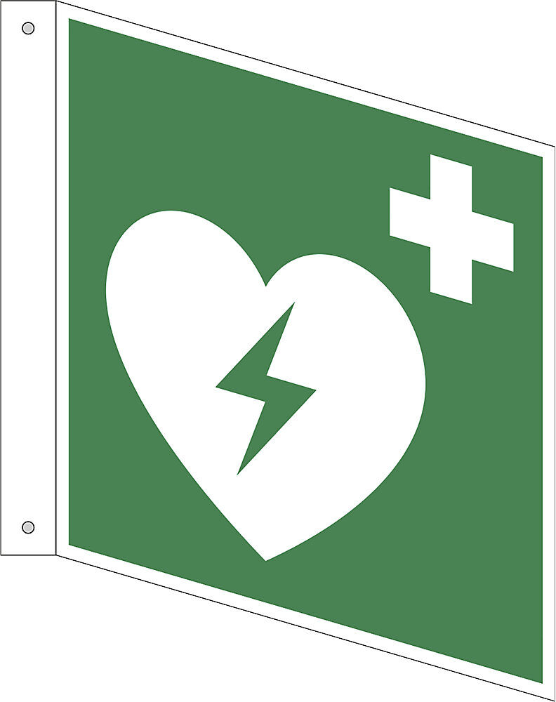 kaiserkraft Rettungszeichen, Automatisierter externer Defibrillator, VE 10 Stk, Kunststoff, Fahnenschild, 200 x 200 mm