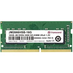 Transcend 16GB JM DDR4 2666MHZ (1 x 16GB, 2666 MHz, DDR4-RAM, SO-DIMM), RAM, Grün