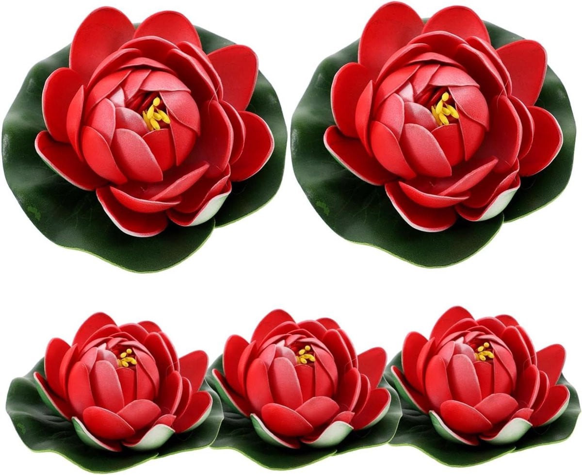 Set van 5 rode kunstmatige lotusbloemen voor vijverdecoratie
