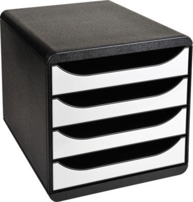 Exacompta Big Box Plus Metallic Silber, 4 offene Schubladen A4/A4+/24x32 cm, leise mit Stopp, stapelbar